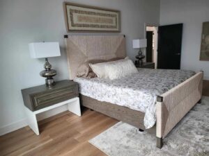 portfolio image of bedroom with wicker bed frame