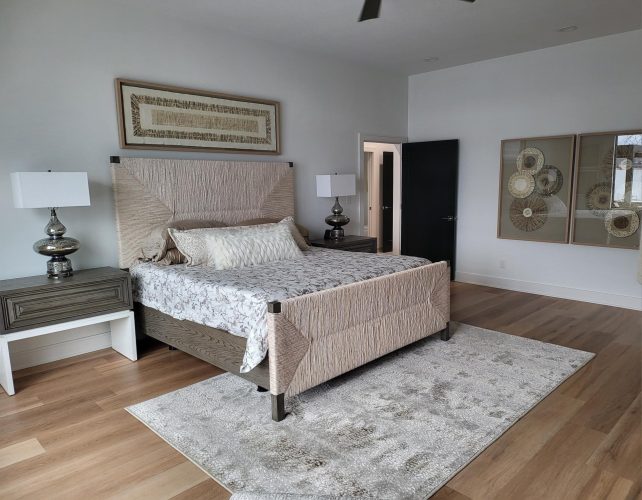 portfolio image of bedroom with wicker bed frame